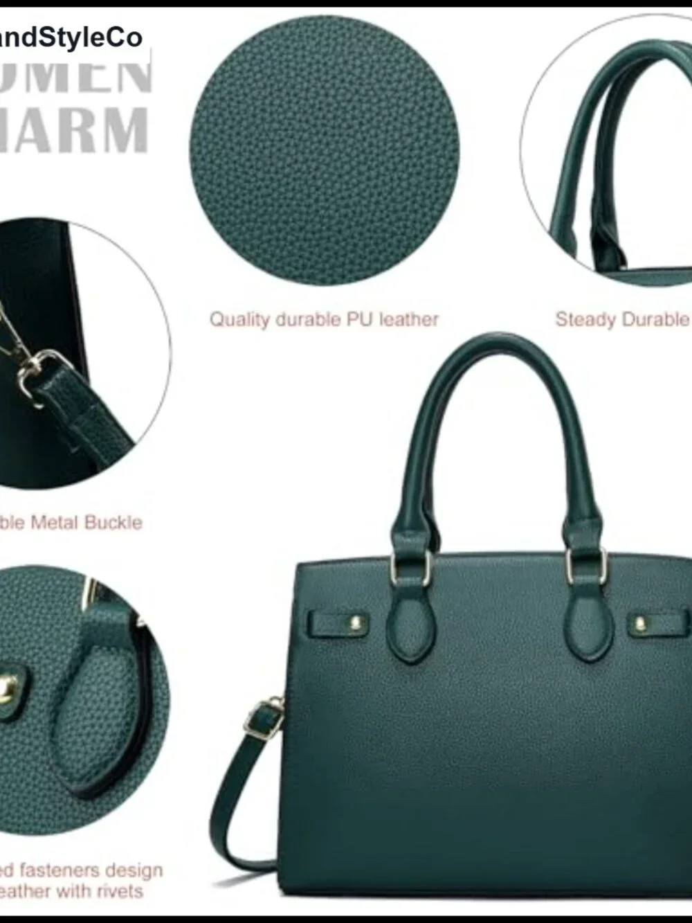 Faux Leather Satchel Tote Handbag Top Handle Shoulder Bag with Adjustable Strap